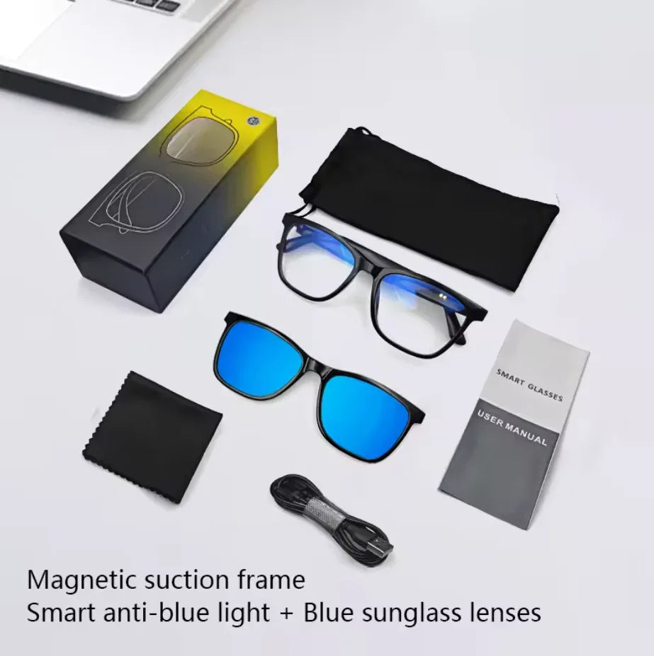 Bluetooth Smart Glasses with Magnetic Disassembly, Music and Call Function, UV400 Polarized Lens, Smart Touch Control, Dual Magnetic Charging, Automatic Pairing, Lightweight Design 27g, Compatible with Android & iOS - ZeeTec Store