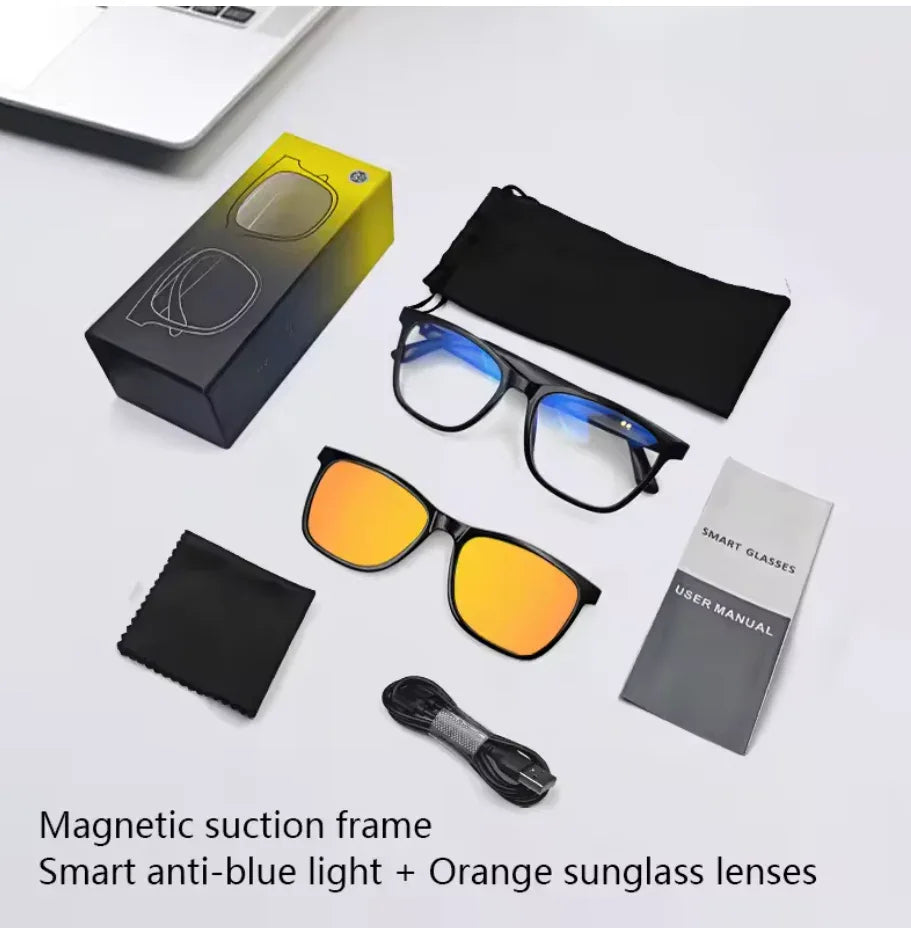 Bluetooth Smart Glasses with Magnetic Disassembly, Music and Call Function, UV400 Polarized Lens, Smart Touch Control, Dual Magnetic Charging, Automatic Pairing, Lightweight Design 27g, Compatible with Android & iOS - ZeeTec Store