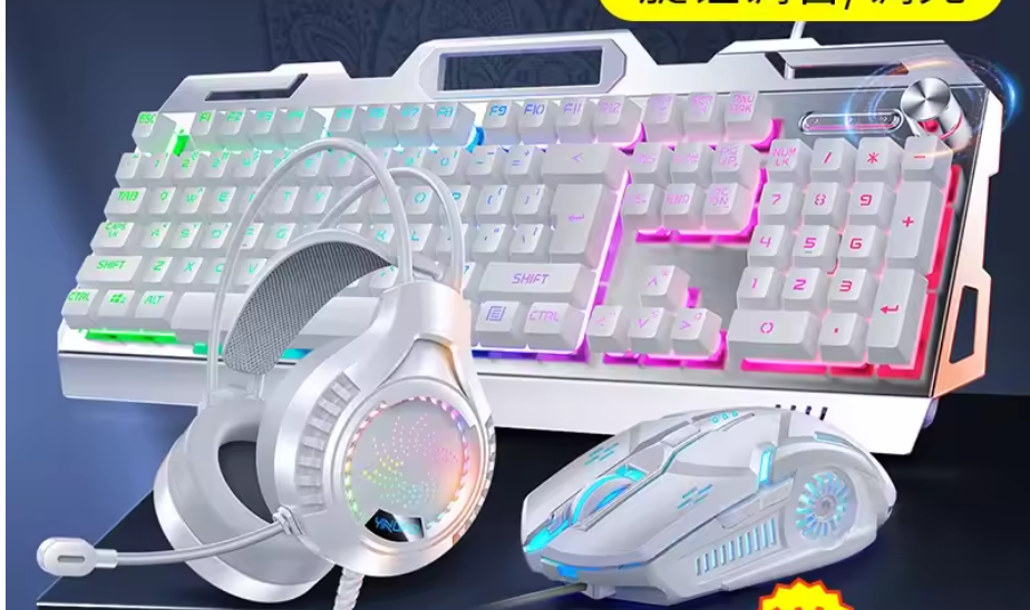 RGB Gaming Keyboard Mouse Headset Combo – Wired 3-in-1 USB Set, Backlit, Metal D