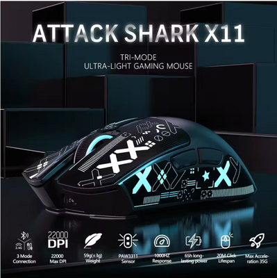 Attack Shark X11 Pixart Wireless Gaming Mouse RGB + Dock | Tri-Mode Charge