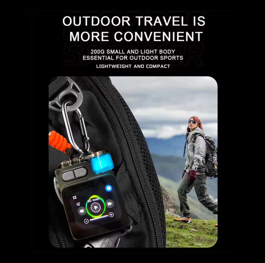 Touch-Screen Bluetooth Mini Speaker, 2.1” HD Touch Screen Control, Multifunction: Music|Call|Lyrics|Weather…etc,Metal Armor Design & Bass Subwoofer, Long Playtime: Built-in 1200mAh, Optional: Exclusive Earbuds