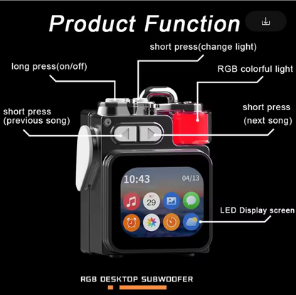 Touch-Screen Bluetooth Mini Speaker, 2.1” HD Touch Screen Control, Multifunction: Music|Call|Lyrics|Weather…etc,Metal Armor Design & Bass Subwoofer, Long Playtime: Built-in 1200mAh, Optional: Exclusive Earbuds