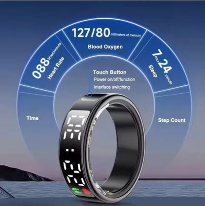 Bluetooth Smart Ring Stainless Steel - Fashion Men & Women,Track Steps|Calories|Heart rate|Blood oxygen|Sleep|Stress Monitor|Multi Modes|LED display|Gesture control|remote camera control,Free app (No subscription),Waterproof Light 3.2g 15 days standby - ZeeTec Store