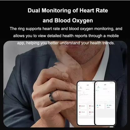Bluetooth Smart Ring Stainless Steel - Fashion Men & Women,Track Steps|Calories|Heart rate|Blood oxygen|Sleep|Stress Monitor|Multi Modes|LED display|Gesture control|remote camera control,Free app (No subscription),Waterproof Light 3.2g 15 days standby - ZeeTec Store