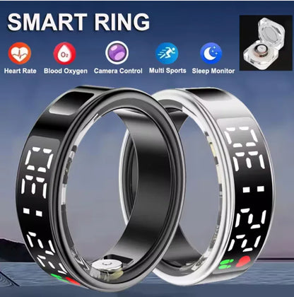 Bluetooth Smart Ring Stainless Steel - Fashion Men & Women,Track Steps|Calories|Heart rate|Blood oxygen|Sleep|Stress Monitor|Multi Modes|LED display|Gesture control|remote camera control,Free app (No subscription),Waterproof Light 3.2g 15 days standby - ZeeTec Store