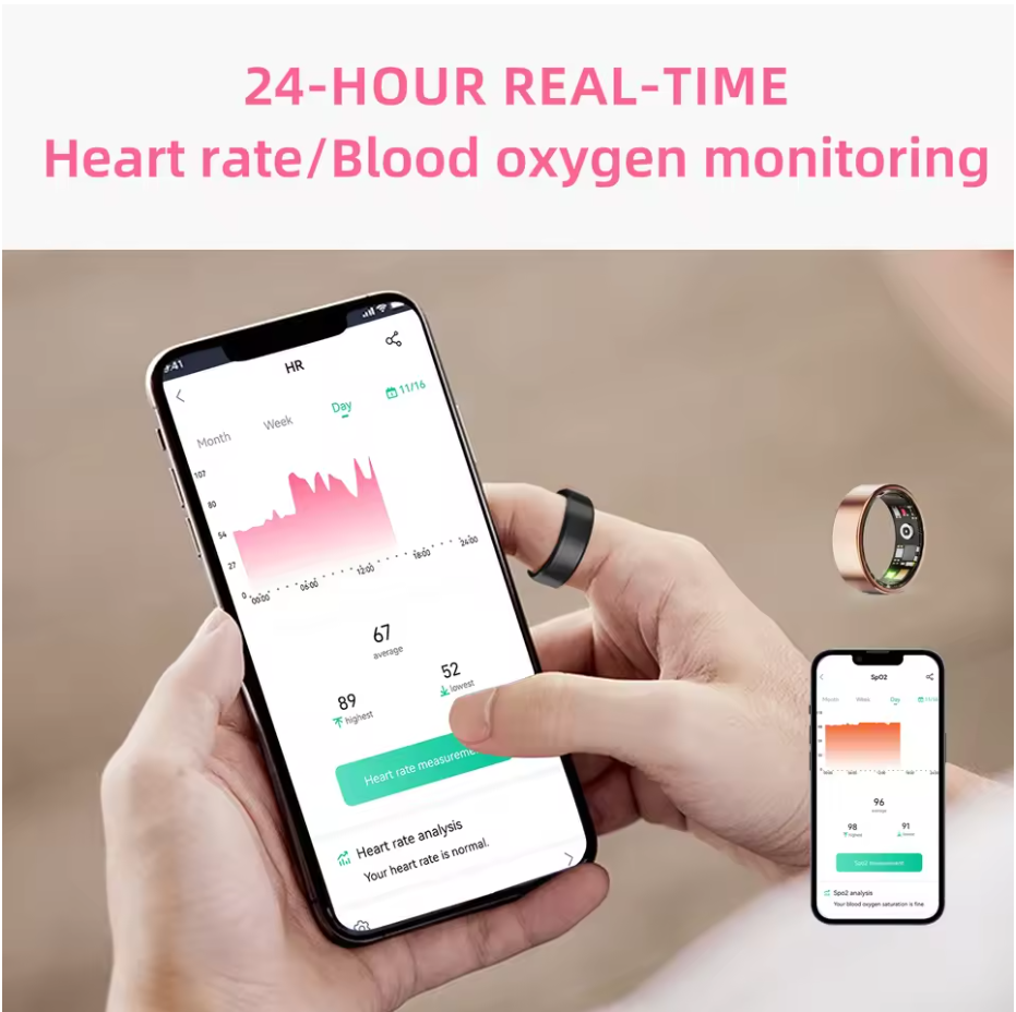 Slim Design Smart Ring with charging box,Tracks:Heart Rate|Blood Oxygen|Sleep Monitoring|Step Counting,Free app (No Subscription)
