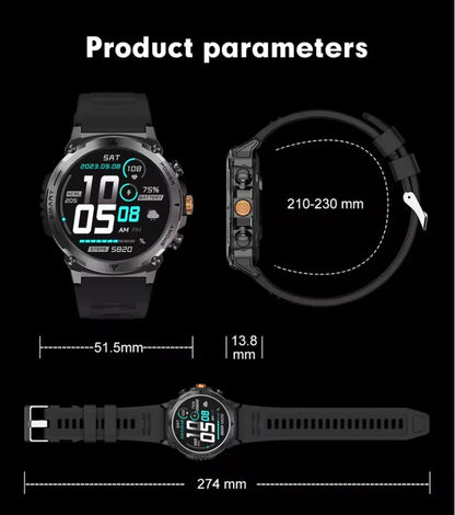 Rugged Bluetooth Smart Watch with AMOLED Display, Health Monitoring, and 30m Waterproof Grade - ZeeTec Store