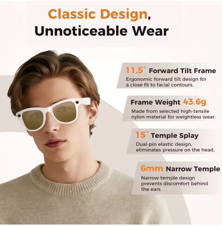 Ultra AI Smart Glasses 8MP Camera with Charging Case, Smart Features