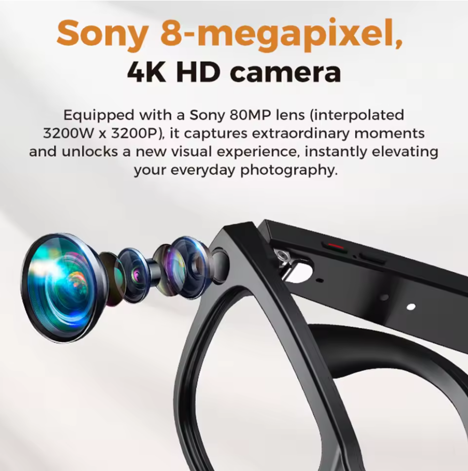 Ultra AI Smart Glasses 8MP Camera with Charging Case, Smart Features