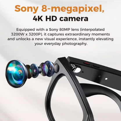 Ultra AI Smart Glasses 8MP Camera with Charging Case, Smart Features