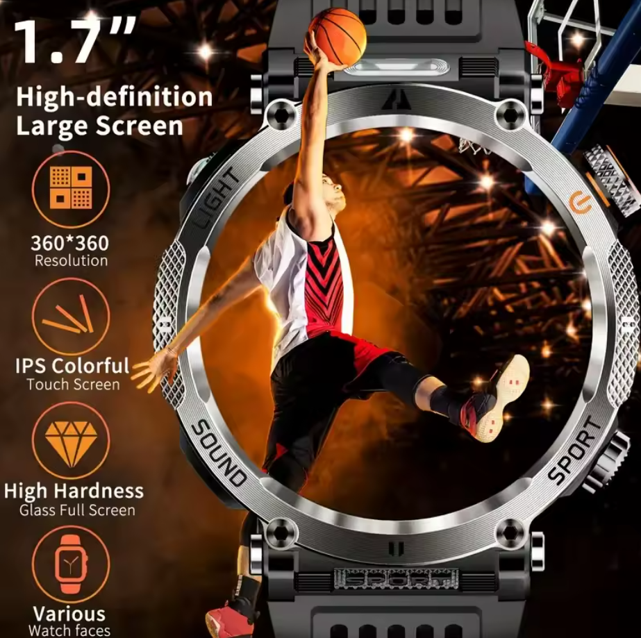 ZeeTec Smart Watch 1.7” HD with Bluetooth Call, Compass, Health Monitor, LED Light