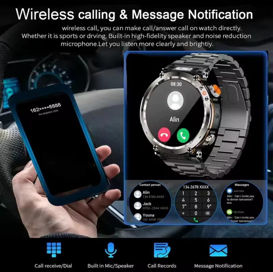 ZeeTec Smart Watch 1.7” HD with Bluetooth Call, Compass, Health Monitor, LED Light