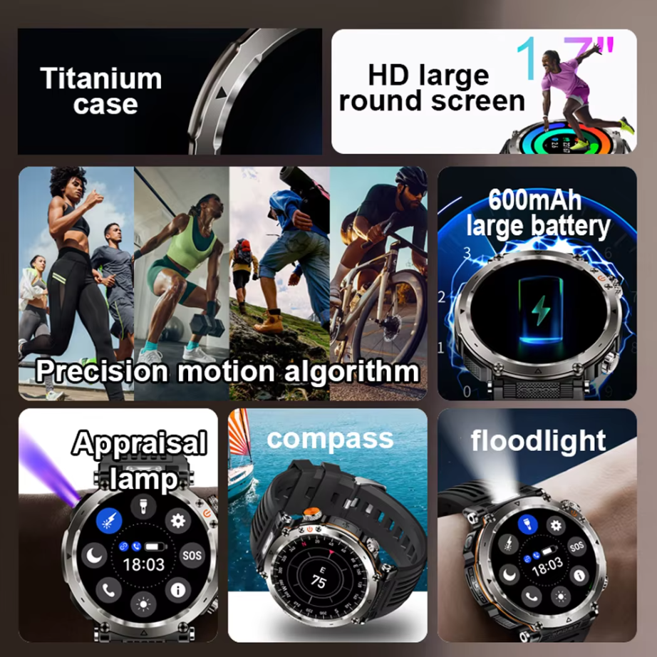 ZeeTec Smart Watch 1.7” HD with Bluetooth Call, Compass, Health Monitor, LED Light