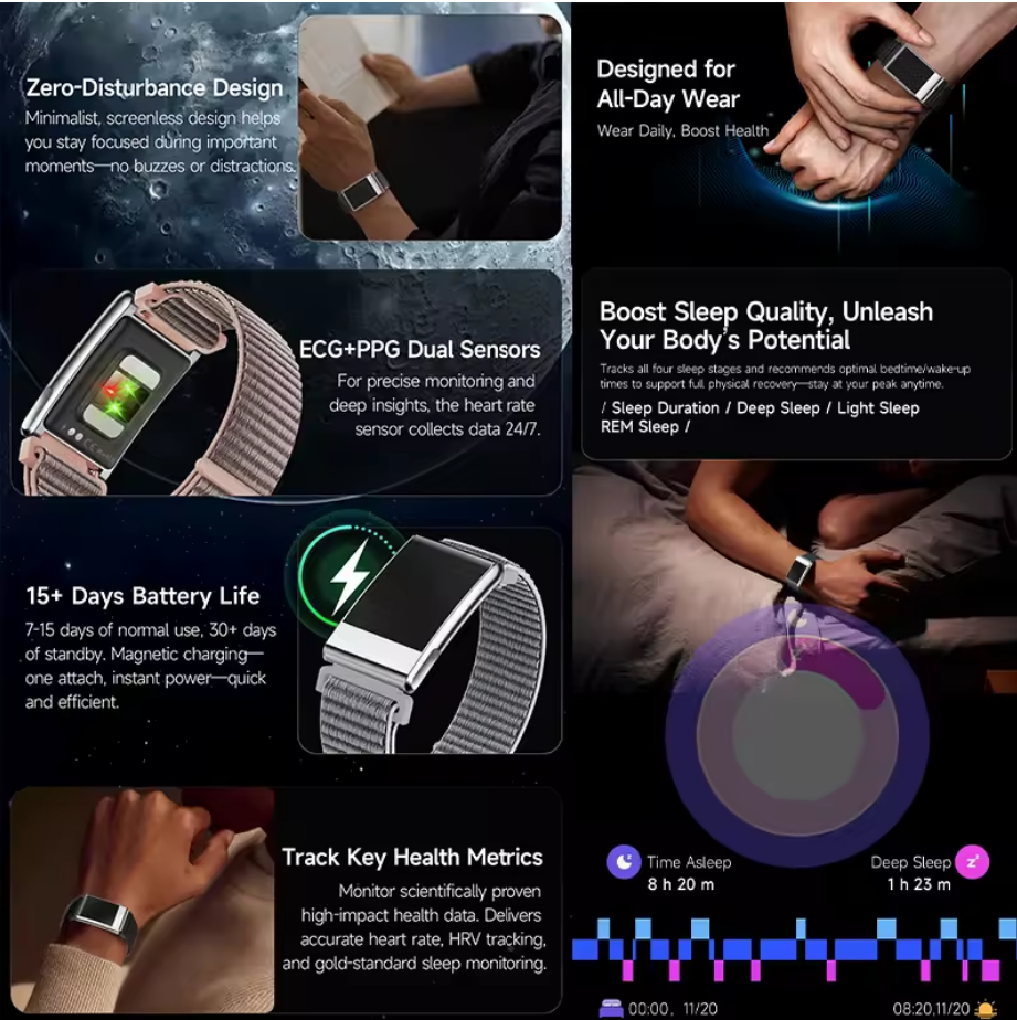 Smart Braclet Screenless Design Health Monitor