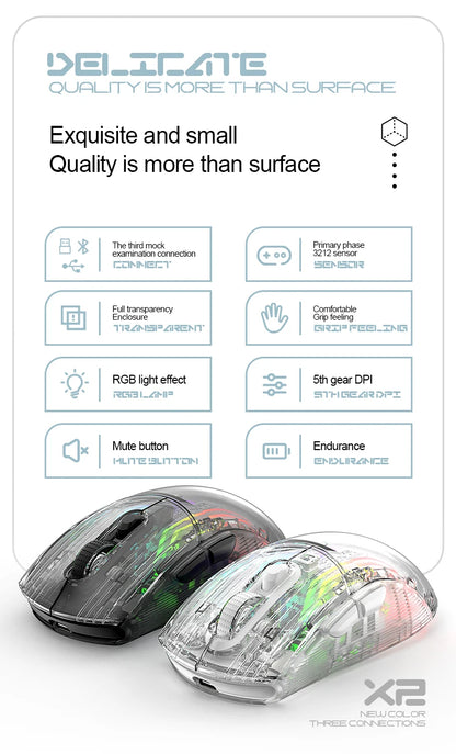 Attack Shark X2 Transparent Wireless Mouse | Silent Click, RGB, Ergonomic Design