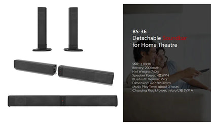 Foldable Split Bluetooth speaker Home Theater 3D Stereo surround Soundbar