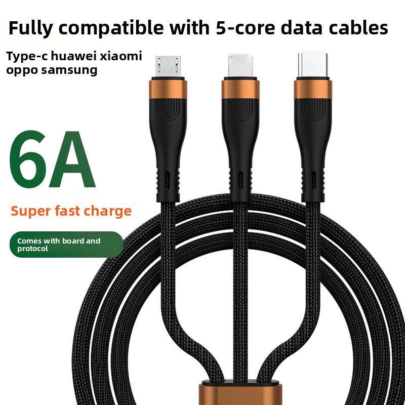Zn Alloy Fast Cable, High Power Fast Charging: 120W output, Multi-Device Support: One-to-three design with Lightning, Micro USB, and Type-C interfaces, Wide Compatibility, Durable Material: Silicone construction for flexibility and longevity