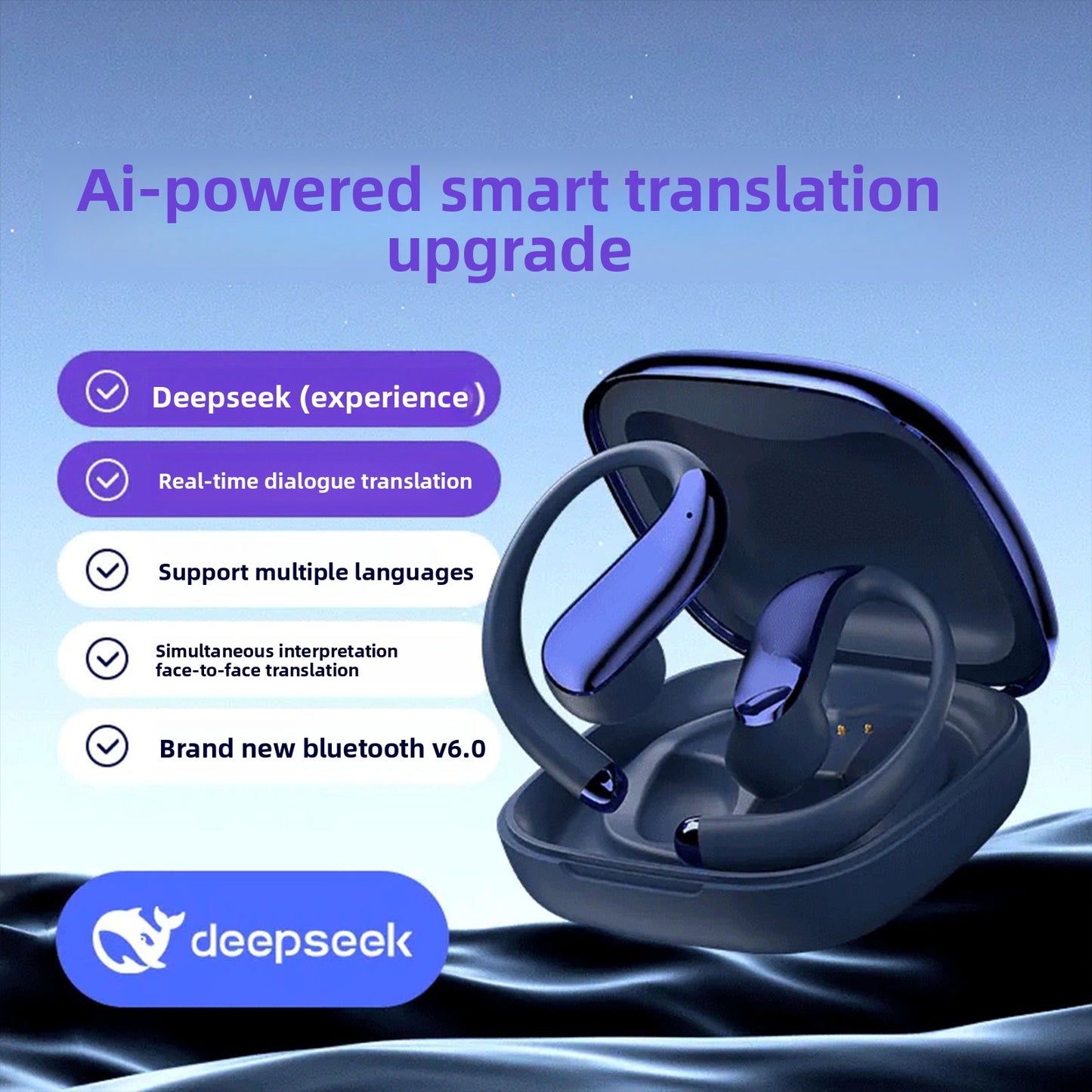 Wireless Open Ear Bluetooth Headphones AI Translation Noise Cancellation
