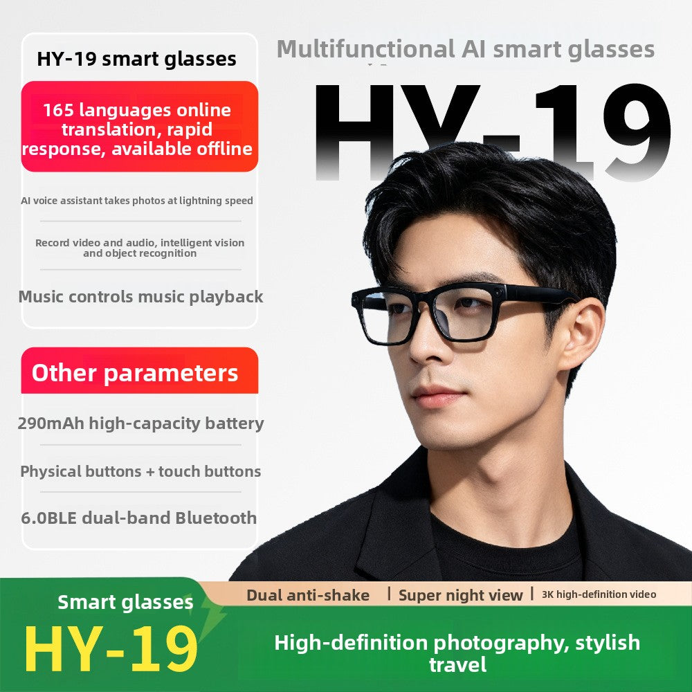 AI Smart Glasses with HD Camera and Bluetooth Translation