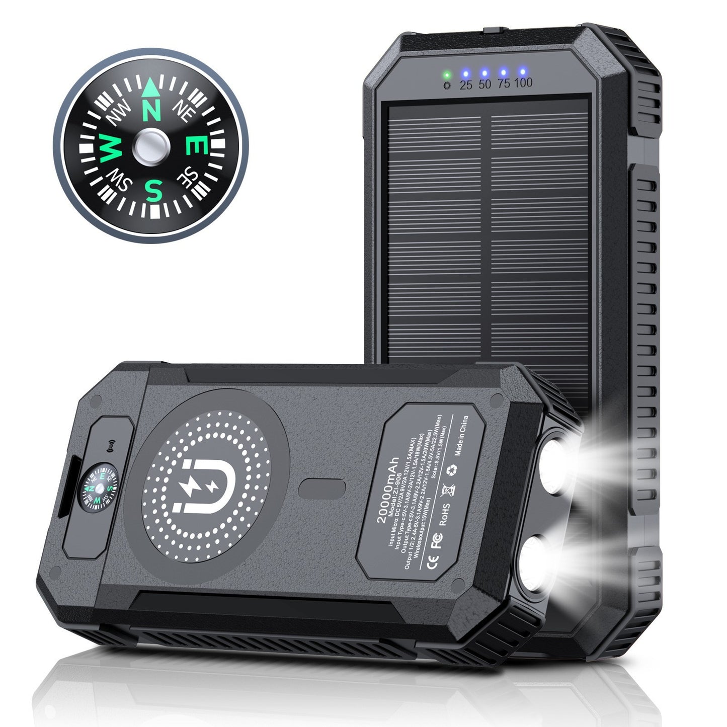 Magnetic 22.5W Solar Power Bank 20000Ma Solar Wireless Charging Mobile Power