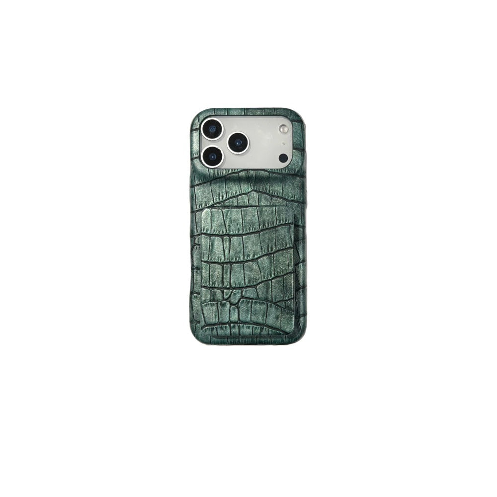 Retro Crocodile Pattern Flip Mirror Phone Case for iPhone 13 14 15 16 17 Series