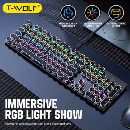 T-Wolf T75 Punk Retro Mechanical Keyboard with Round Keycaps