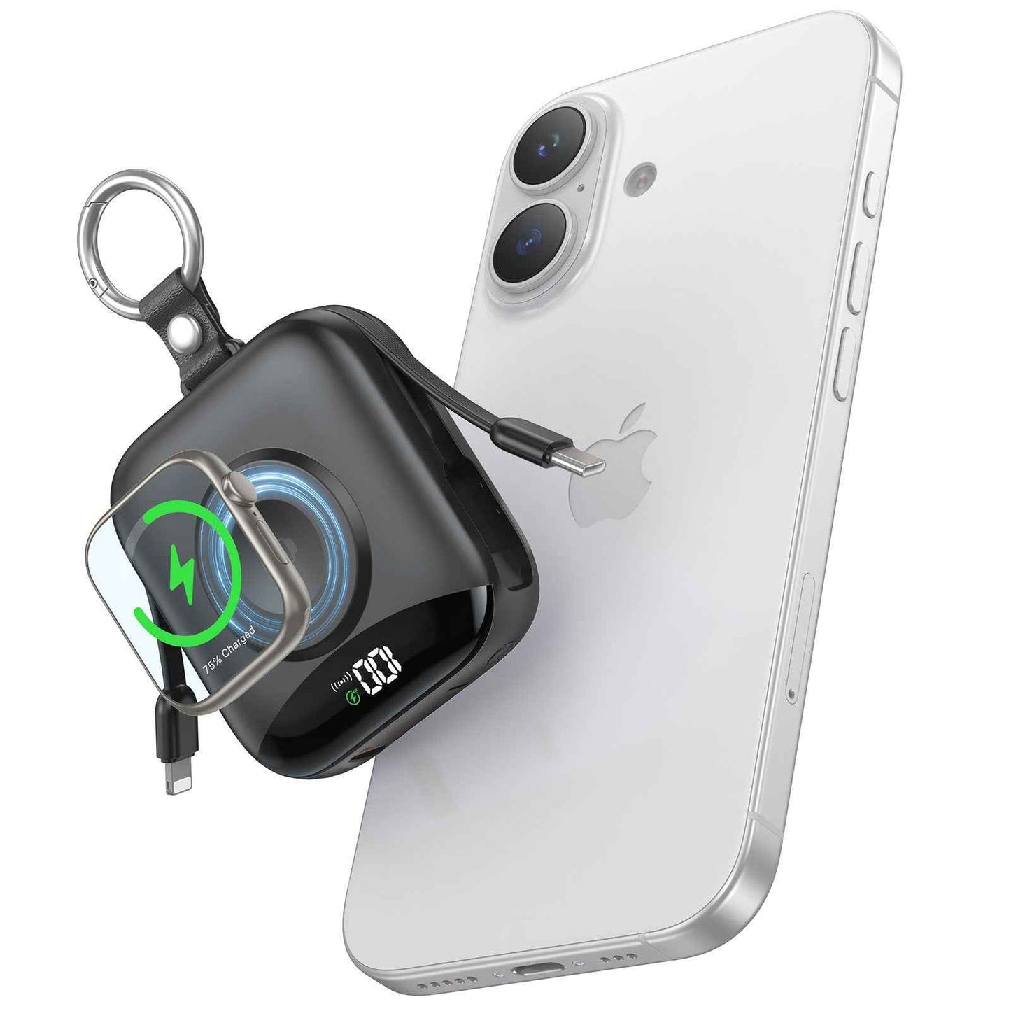 Compact Power Bank Wireless Fast Charging Built-in Cables