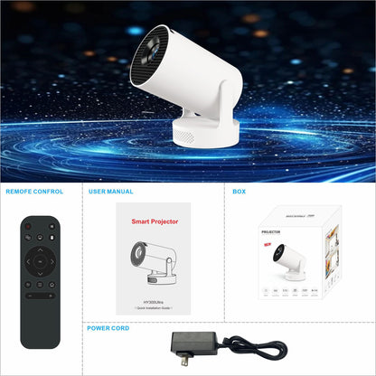 HY300 Ultra Portable 4K Home Projector with Built-in Speakers and HDMI Support. Compact and lightweight, easy to carry for home or outdoor entertainment