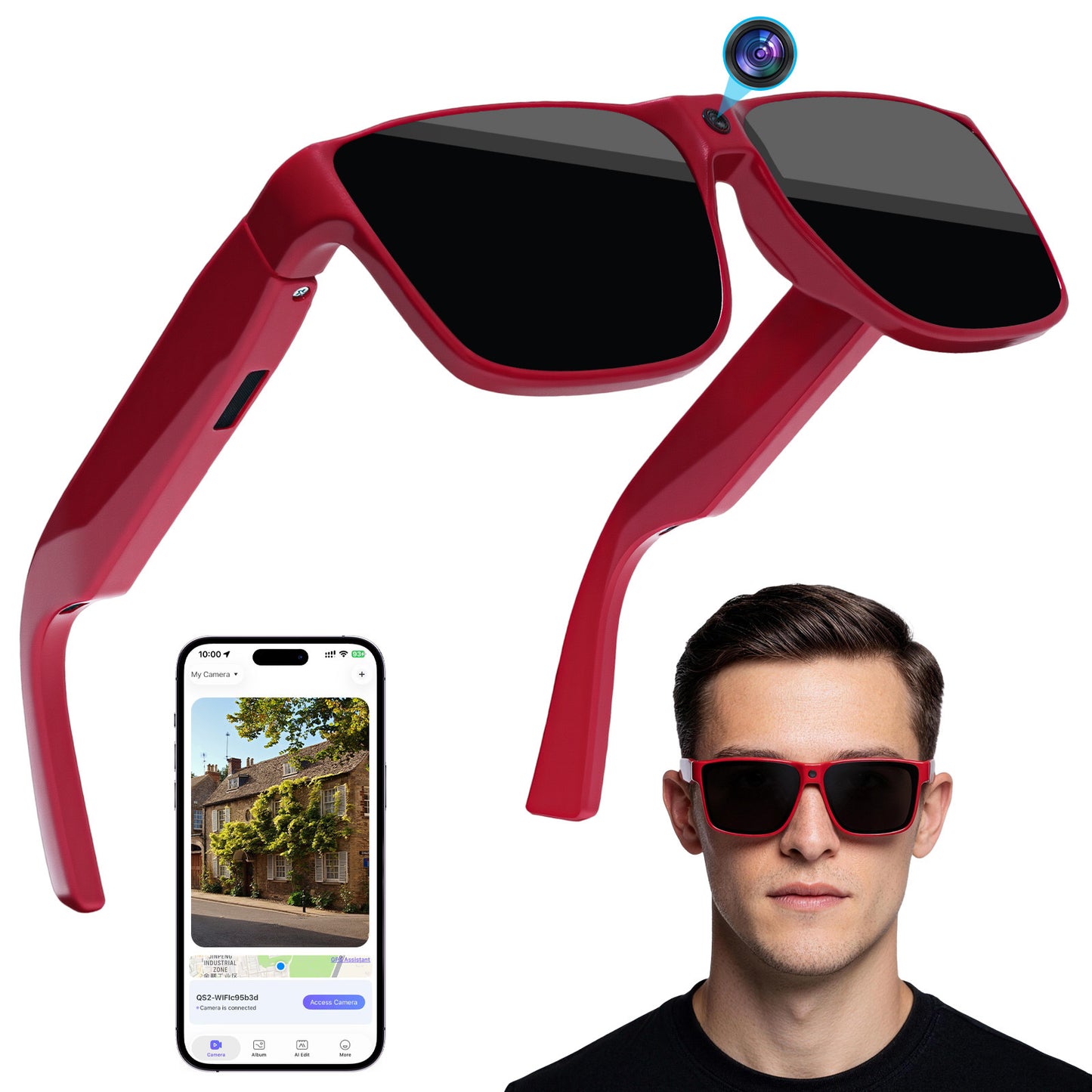 AI Smart Glasses with Camera Bluetooth HD Recording
