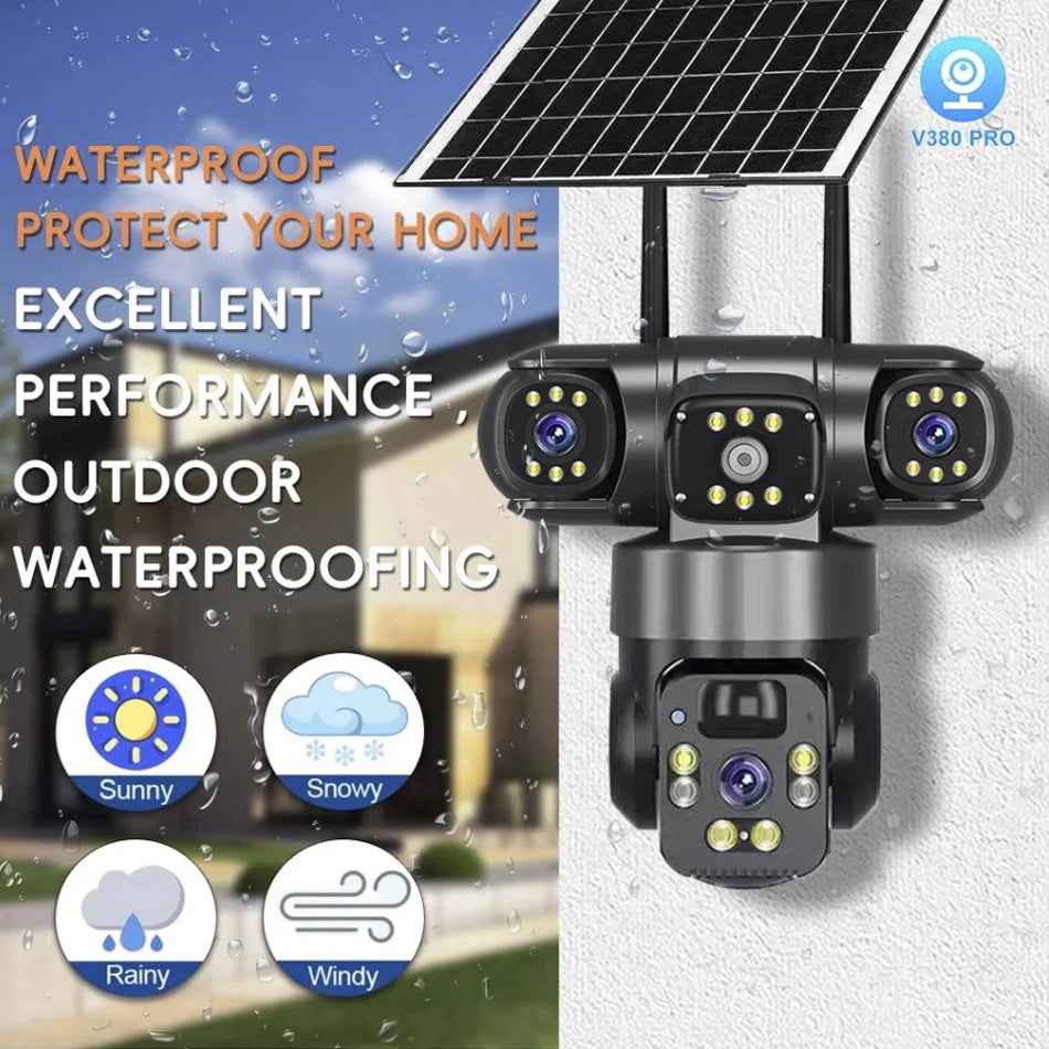 Solar Powered 4G Outdoor Camera with Triple Lens for Enhanced Security