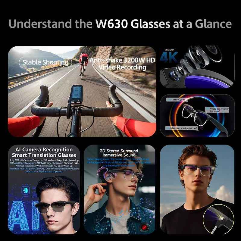 Smart glasses 8MP Camera AI Object Recognition Translation Call