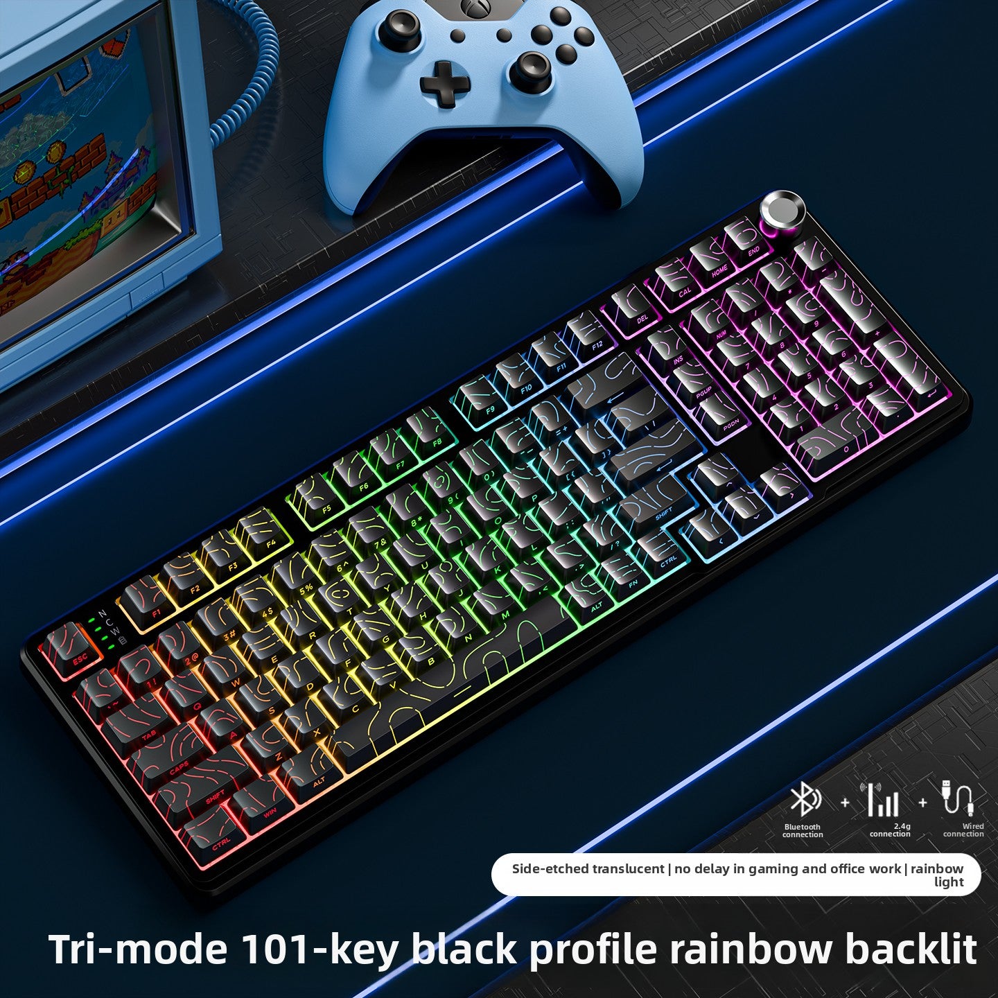 Wireless Mechanical Keyboard with Bluetooth Triple-Mode Connectivity