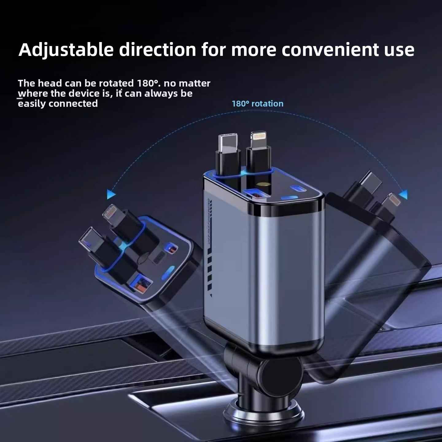 Retractable Car Charger with Fast Charging and LED starry sky light for car ceiling