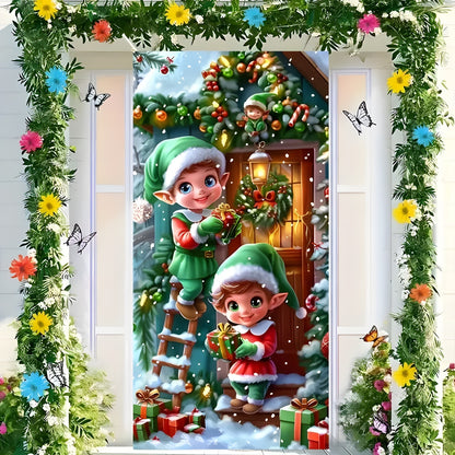 Christmas Santa Claus Polyester Door Cover Decoration 90x180cm