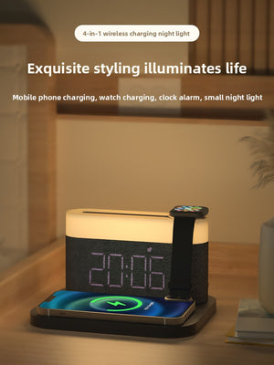 4-in-1 Wireless Charger with Clock Alarm and Ambient Night Light, Compact Design, Universal Compatibility: Works with most wireless-charging-enabled devices