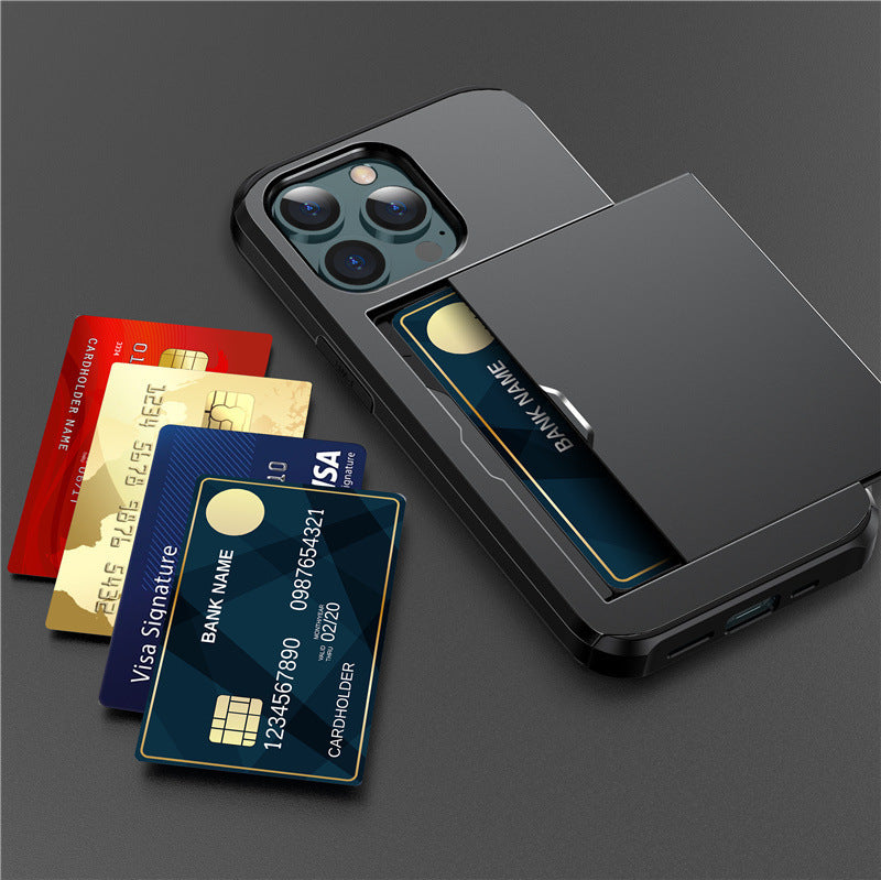 Hard PC Anti-Fall Slide Card Phone Case for iPhone 11-17 Pro Max