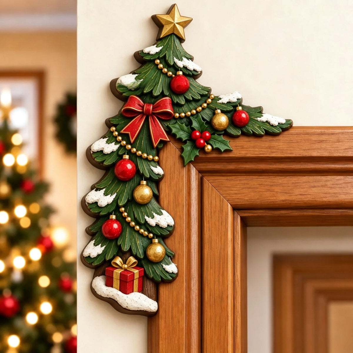 Christmas Peekaboo Door Frame Corner Decor. Simple setup, holiday characters and elements for seasonal ambiance