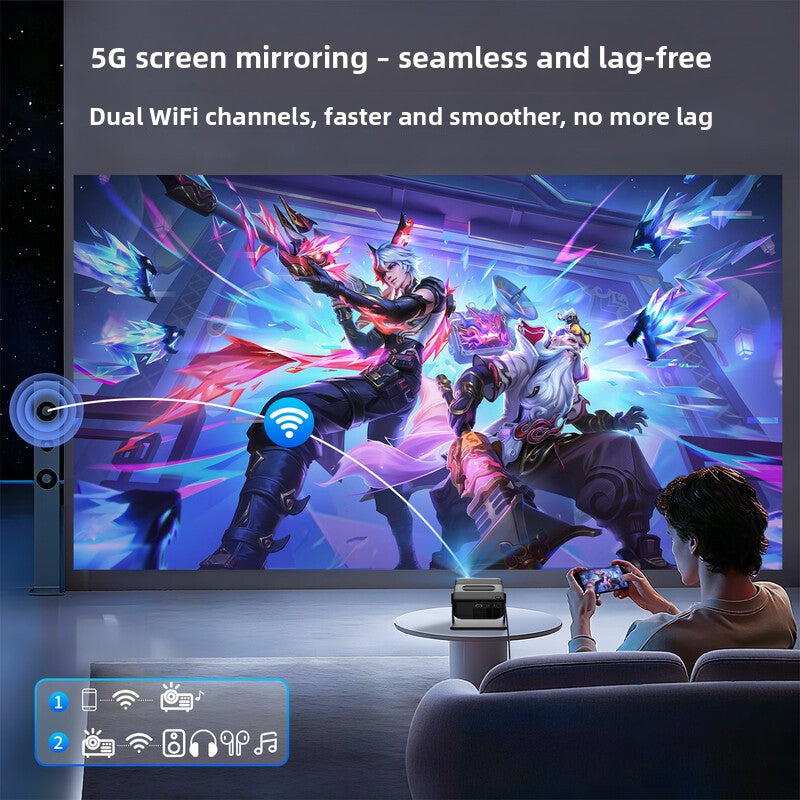 Ultra-high-definition 4K home wireless screen projection portable mini projector. Delivers exceptional image clarity