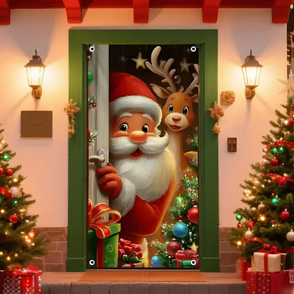 Christmas Santa Claus Polyester Door Cover Decoration 90x180cm