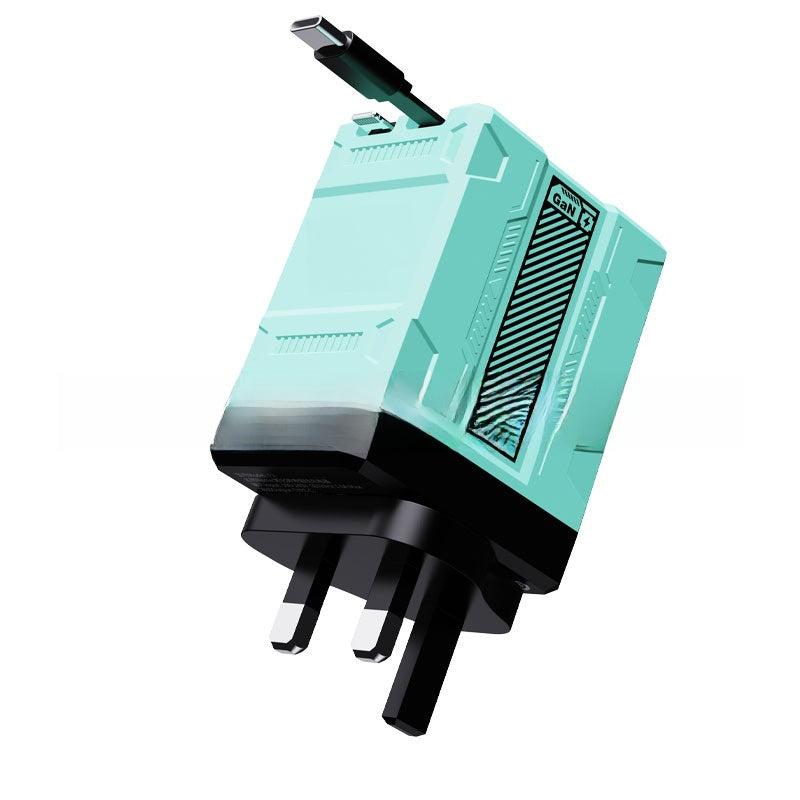 GaN Fast Charger with Retractable Cable for Apple & Android