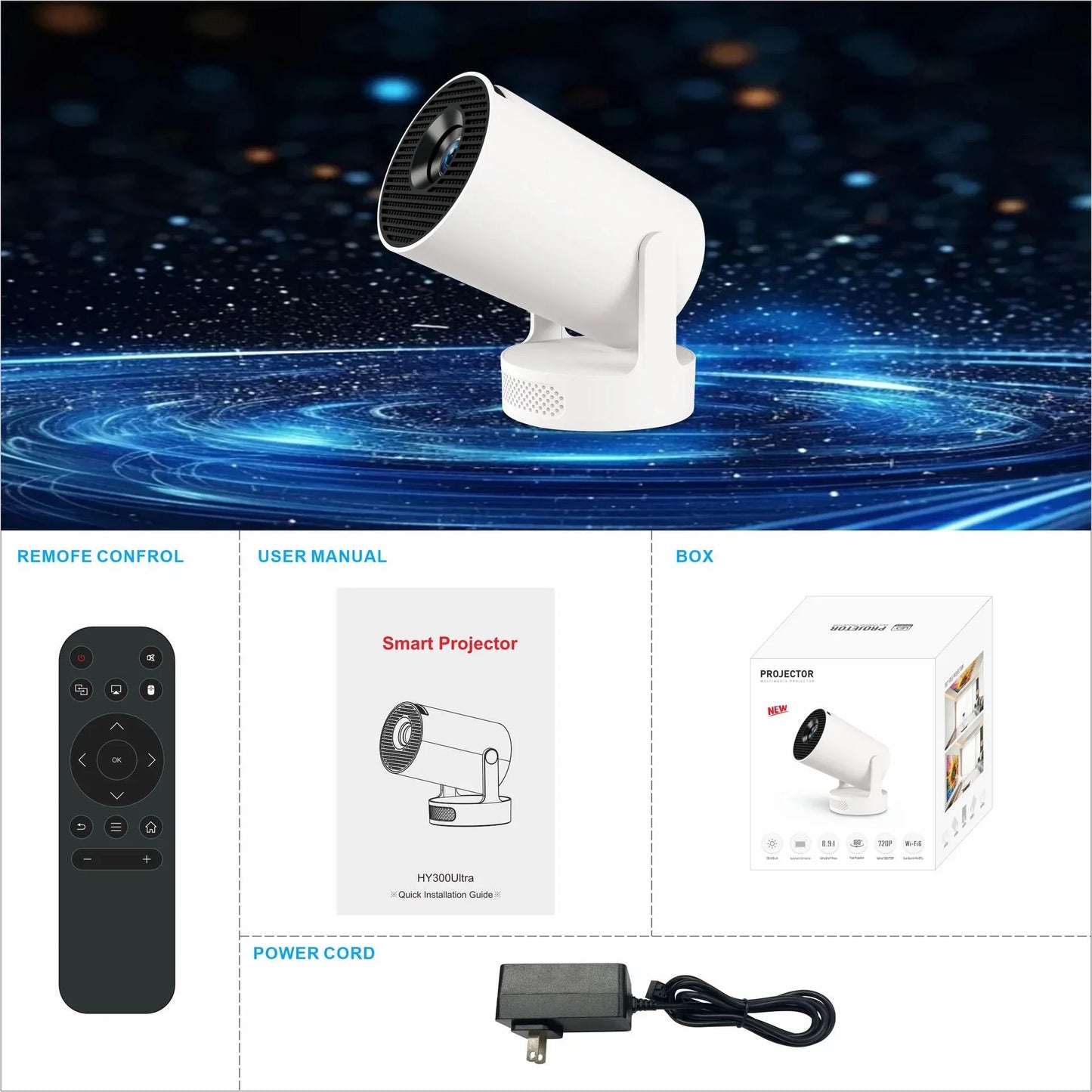 HY Portable Projector High Brightness 210 Ansi LM, 35-130 Inch Projection Size, HiFi Sound Enhanced Audio Quality - ZeeTec Store