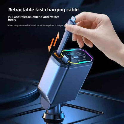 Retractable Car Charger with Fast Charging and LED starry sky light for car ceiling