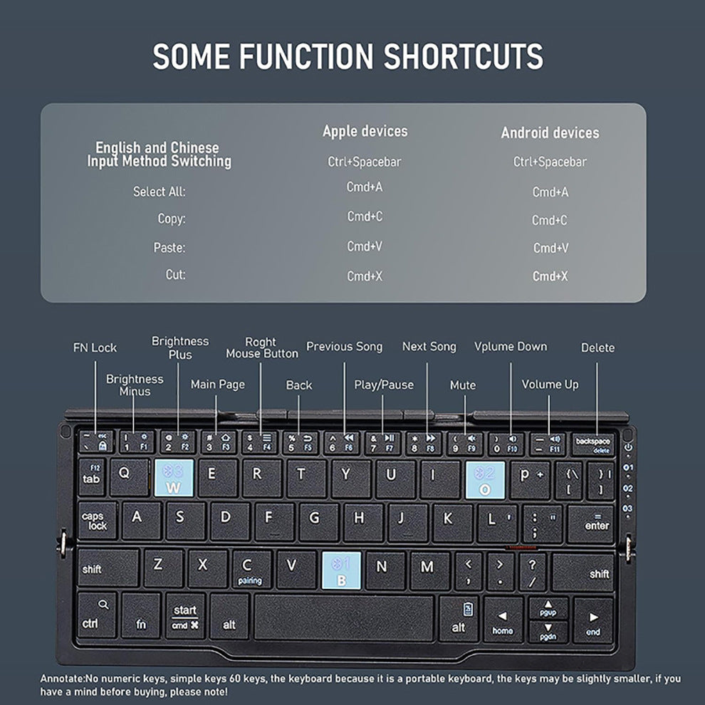Wireless Portable Foldable Keyboard Compatible with mobile phones and tablets. Easy typing on the go