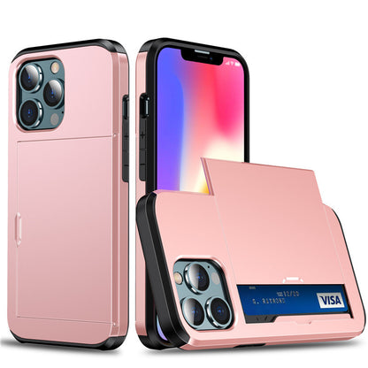 Hard PC Anti-Fall Slide Card Phone Case for iPhone 11-17 Pro Max