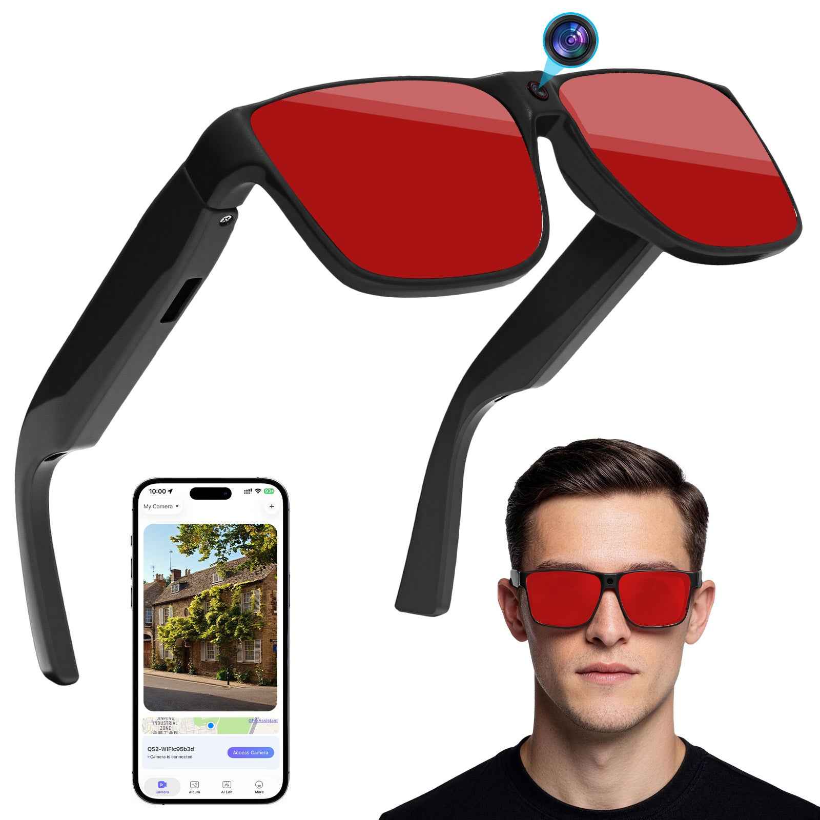AI Smart Glasses with Camera Bluetooth HD Recording
