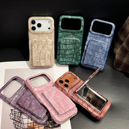 Retro Crocodile Pattern Flip Mirror Phone Case for iPhone 13 14 15 16 17 Series