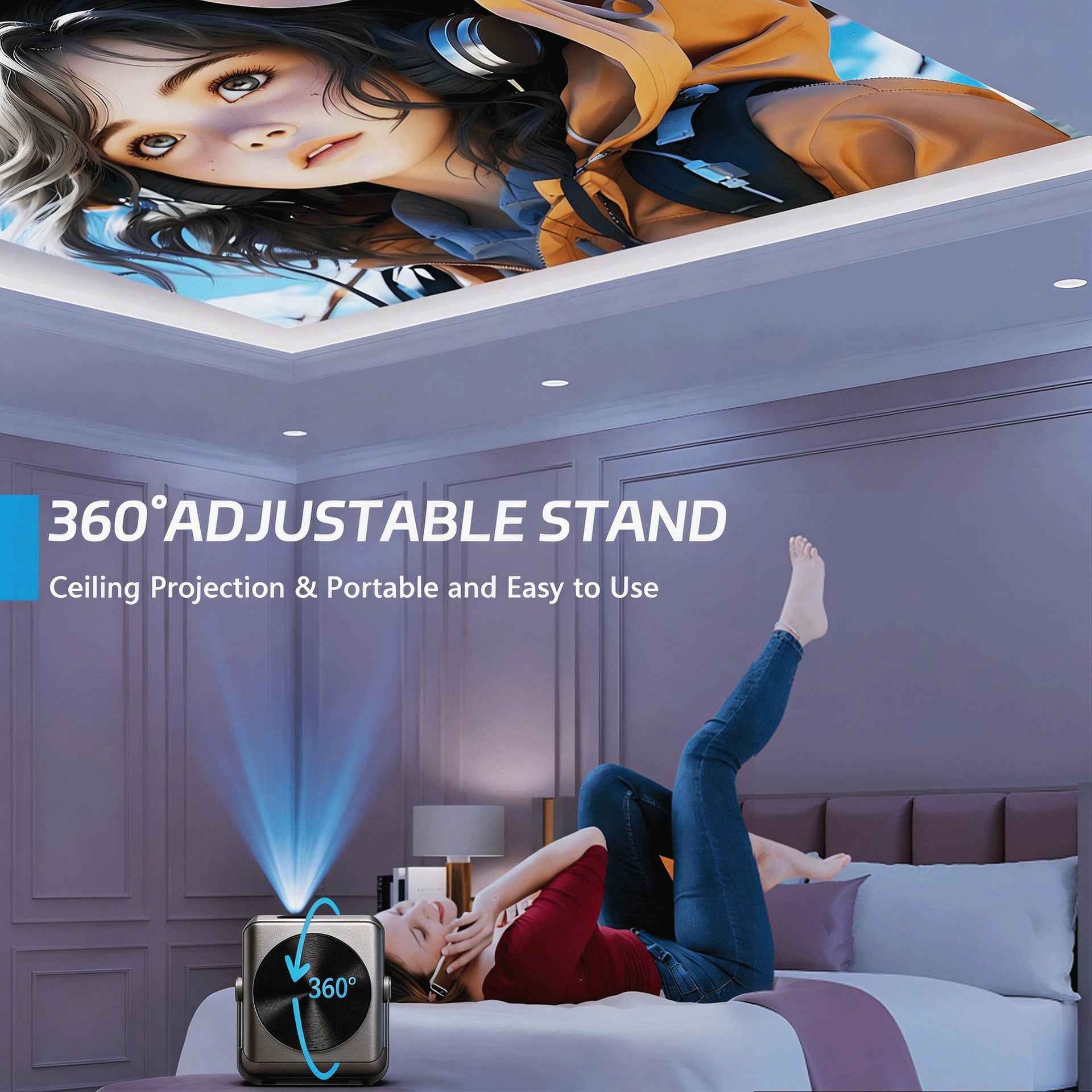 Smart WiFi Projector - 1080P, Voice Control, WiFi , Up to 200 inches