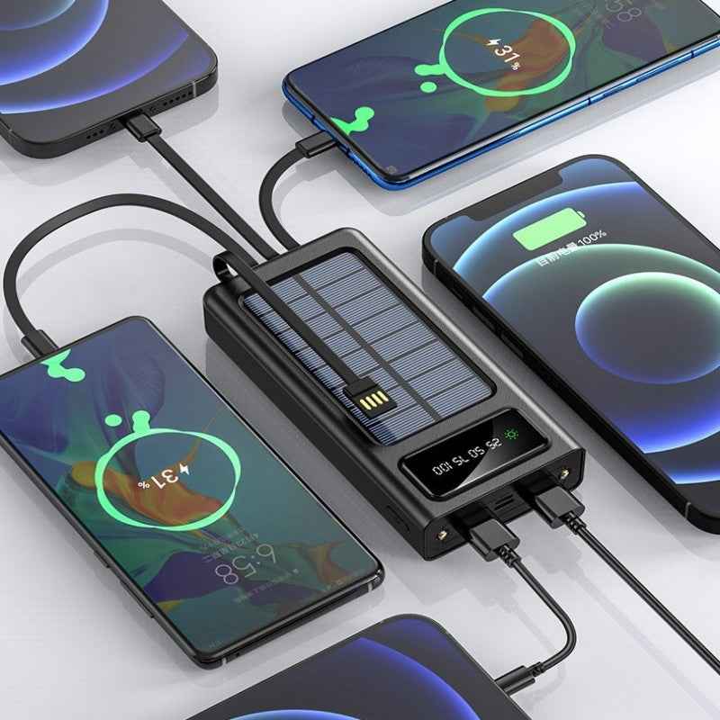 Solar Power Bank with Built-in Cables
