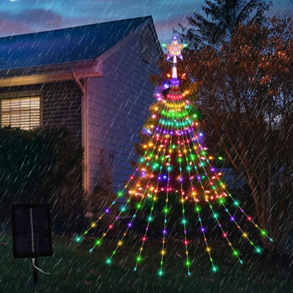 Christmas Star Waterfall String Lights Remote Control Weather Resistance