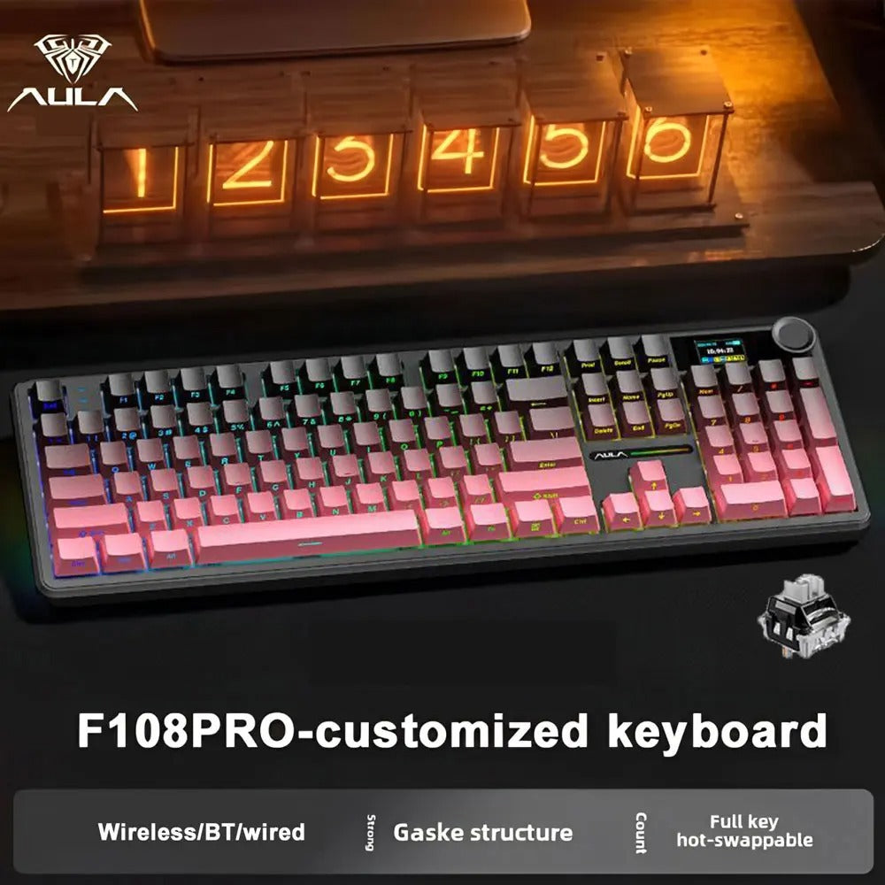 Aula F108 Pro Mechanical Keyboard RGB Backlit Triple Mode Connectivity
